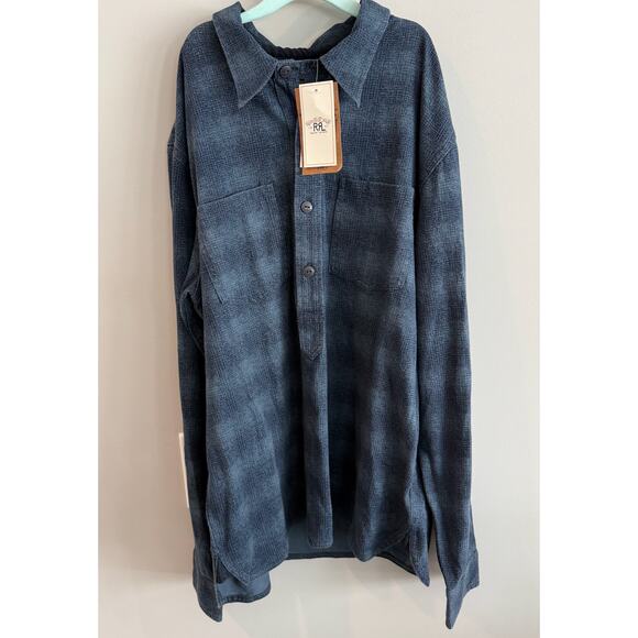 NWT RRL BY RALPH LAUREN Plaid-Print Jersey Popover Workshirt Navy/Blue Medium - Picture 5 of 13